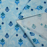 Cotton poplin printed flower symbol light blue arabesque background