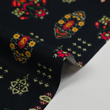 Pixel flower printed cotton poplin black background