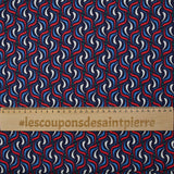 Red wave printed cotton with navy background