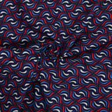 Red wave printed cotton with navy background