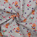 Cotton bird print gray background