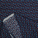 Cotton planet print with red stripes and navy background