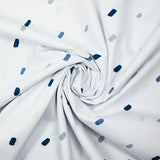 Cotton poplin printed blue and gray line on white background