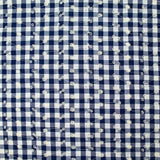 Cotton Vichy embroidered Flore navy blue