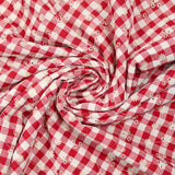 Cotton Vichy embroidered Red Flora