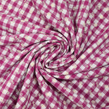Cotton Vichy embroidered Flora plum