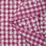 Cotton Vichy embroidered Flora plum