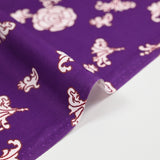 Brown ornamental printed cotton poplin with purple background