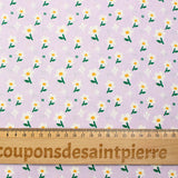 White daisy printed cotton poplin with purple background