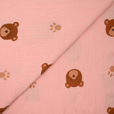 Double gauze printed teddy bear with pink background