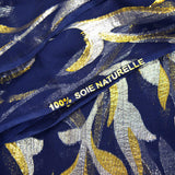 Seda Mousseline Lys Jacquard Tissées Gold and Silver