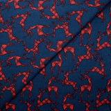 Flanelle de coton imprimée cerfs tartan rouge fond bleu marine