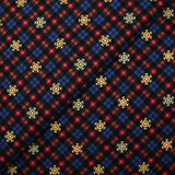 Flanelle de coton imprimée tartan marron et flocons dorés