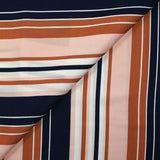 Twill de viscose imprimé rayé marine, terracotta et chair