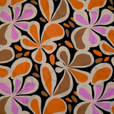 Viscose imprimée Flower Power orange et marron