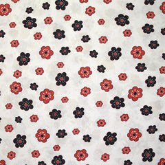 Coton imprimé marguerite noir et rouge fond blanc