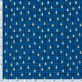 Christmas cotton tartan printed and golden fir blue background