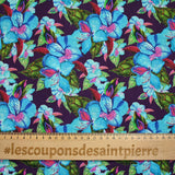Cotton printed exotic flowers blue and green purple background