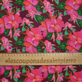 Cotton printed exotic flowers pink and green wine background