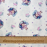 Blue and pink white kawaii print cotton