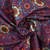 Purple and blue floral kaleidoscope printed cotton