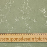 Polyester veil embroidered with sage green flowers and foliage