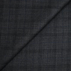 Tissu tailleur 100% laine prince-de-galles noir, bleu fond gris foncé