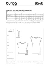 Burda Patrón N ° 6540: Topio Topio Tallas pequeñas