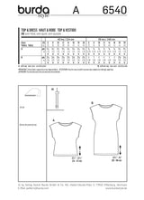 Burda Patrón N ° 6540: Topio Topio Tallas pequeñas
