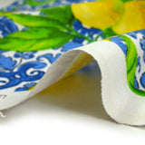 Polycoton imprimé citrons et Azulejos fond blanc
