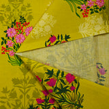 Cotton poplin printed with fuchsia ornamental flower, anise background