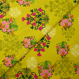 Cotton poplin printed with fuchsia ornamental flower, anise background