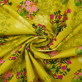 Cotton poplin printed with fuchsia ornamental flower, anise background