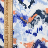 Double gaze imprimée chevrons orange et bleu fond blanc