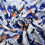 Double gaze imprimée chevrons orange et bleu fond blanc