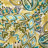 Double-sided quilted viscose ikat and green and ocher cashmere by the meter