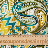 Double-sided quilted viscose ikat and green and ocher cashmere by the meter