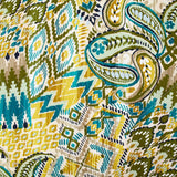 Double-sided quilted viscose ikat and green and ocher cashmere by the meter