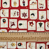 Popeline de coton imprimée calendrier de l’Avent fond rouge