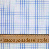 Polycotton poplin jacquard with denim blue checks and white background