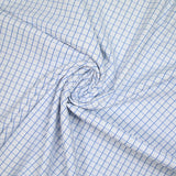 Polycotton poplin jacquard with denim blue checks and white background