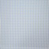 Polycotton poplin jacquard with denim blue checks and white background