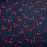 Flanelle de coton imprimée cerfs tartan rouge fond bleu marine