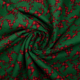 Flanelle de coton imprimée cerfs tartan rouge fond vert gazon