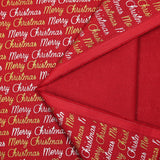 Popeline de coton imprimée Merry Christmas doré et argent fond rouge