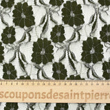 Martha metallic silver polyester lace with khaki background