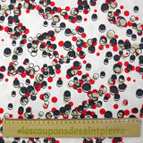 Cotton elastane satin in red bubbles white background