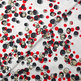 Cotton elastane satin in red bubbles white background