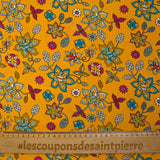 Cotton corduroy printed flowers with old-fashioned mustard background