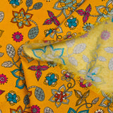 Cotton corduroy printed flowers with old-fashioned mustard background